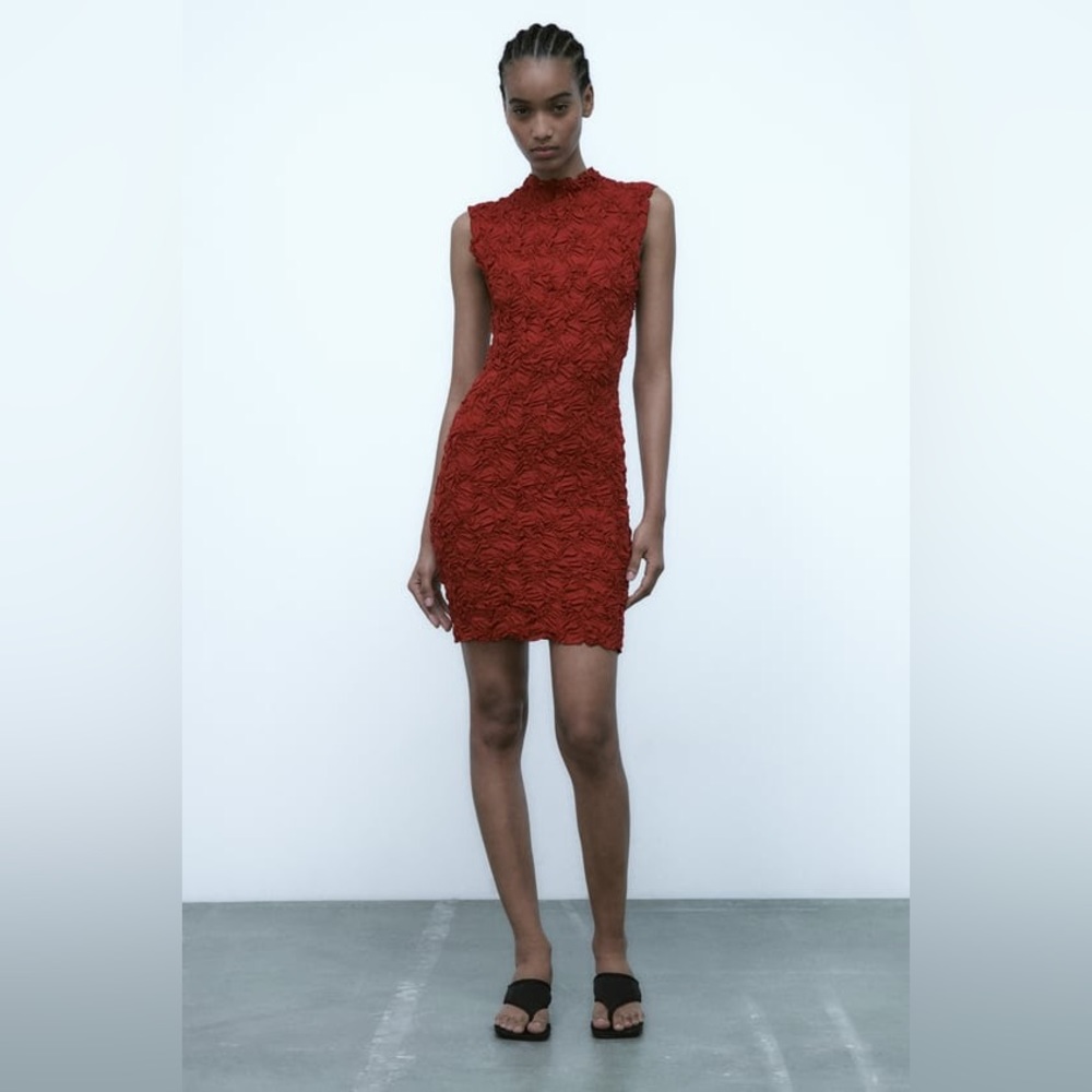 Nwt gorgeous red Zara ruched dress. Size small but fits like xxs.